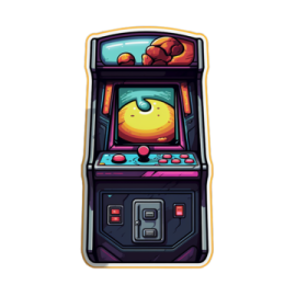an old arcade machine with a cartoon character on it