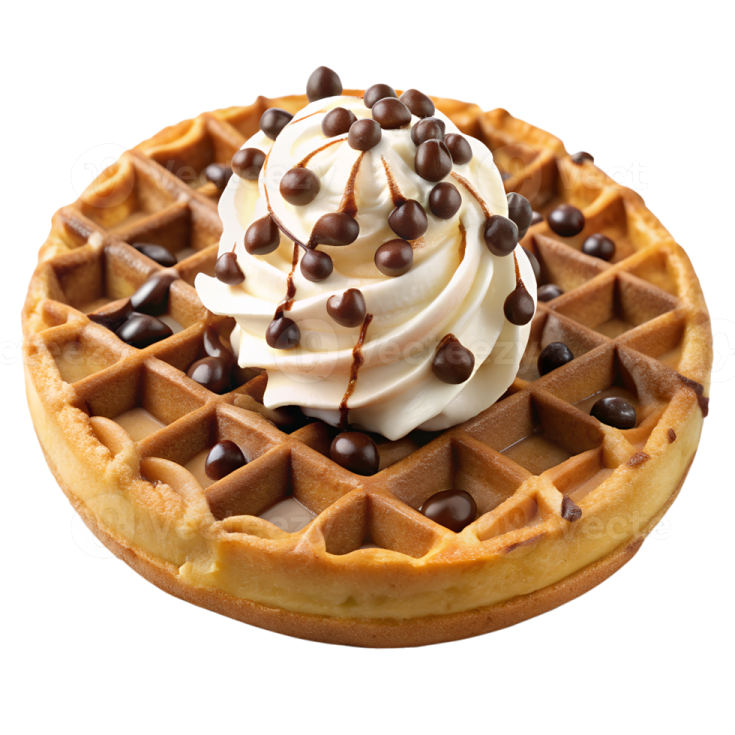 a wa with chocolate and whipped cream on top