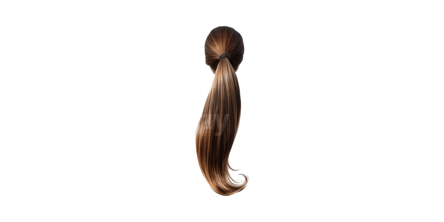 a ponytail with long hair on a white background