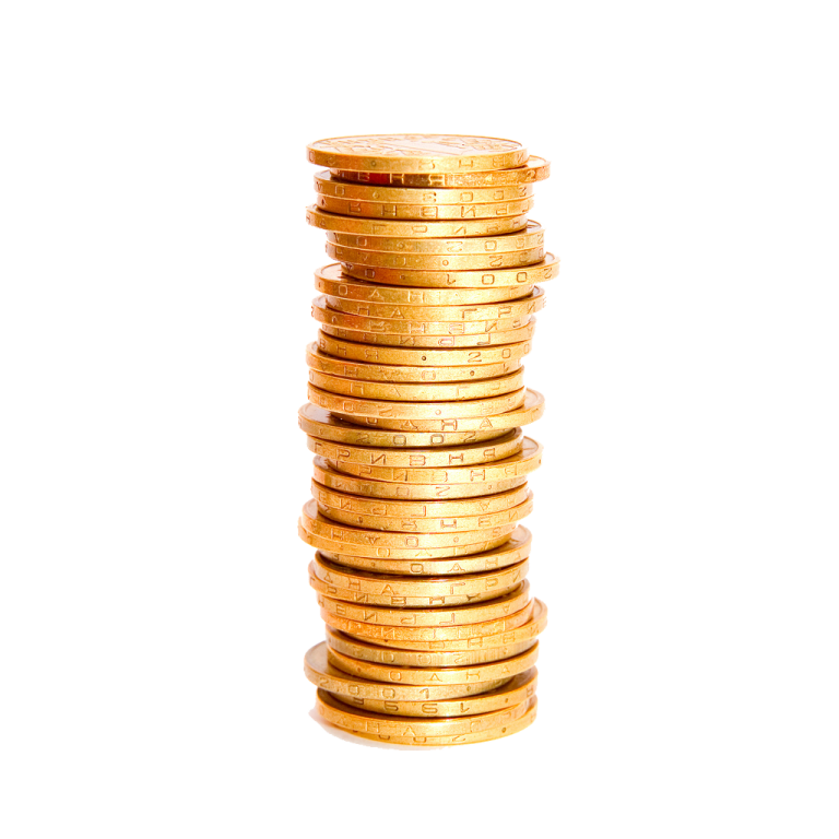 a stack of coins on a white background