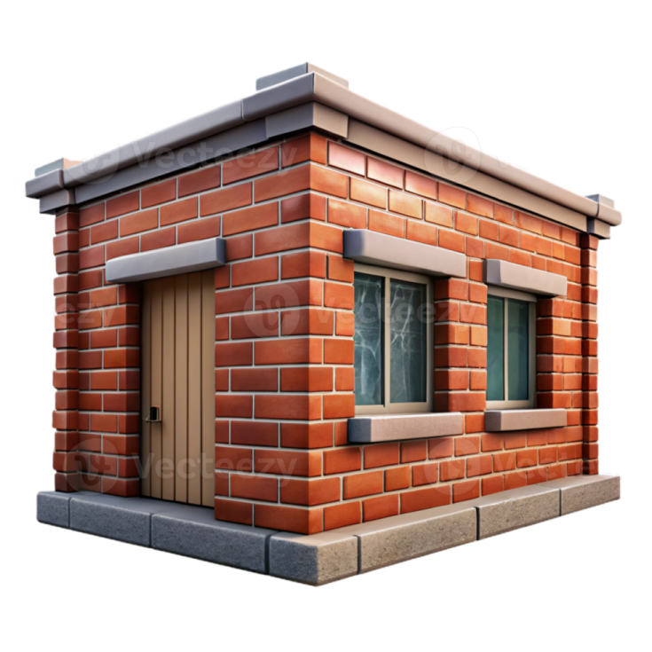 a small brick building with a window and door