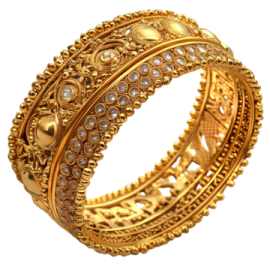 a gold ring with diamonds and pearls