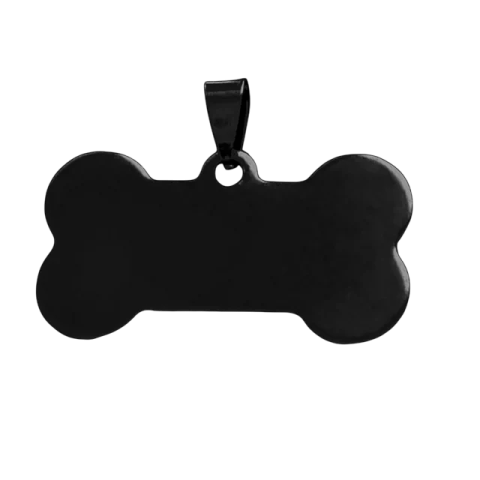 a black dog bone pendant on a white background