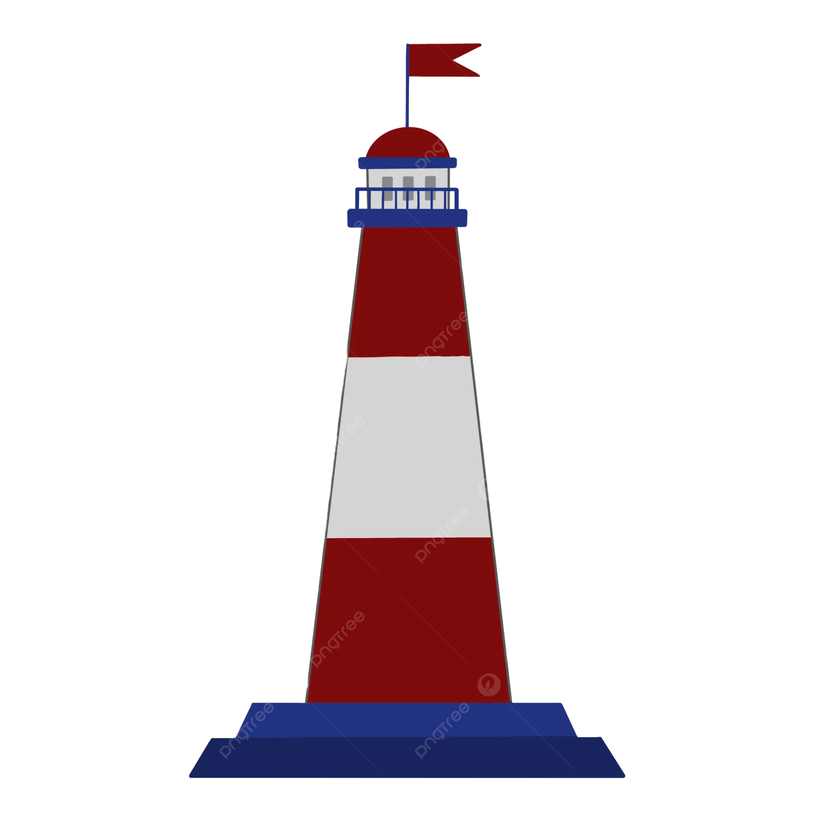 a red and white lighthouse on a white background