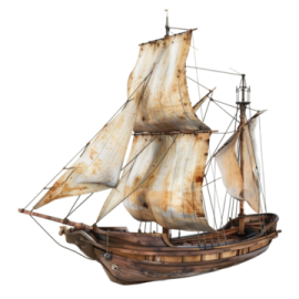 a wooden model of a sailing ship