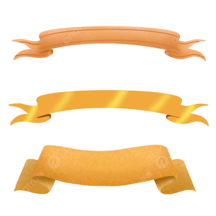 a set of three gold ribbons on white background