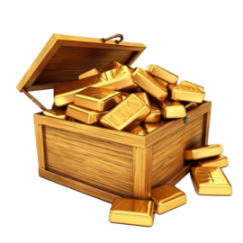 a wooden box filled with gold bars