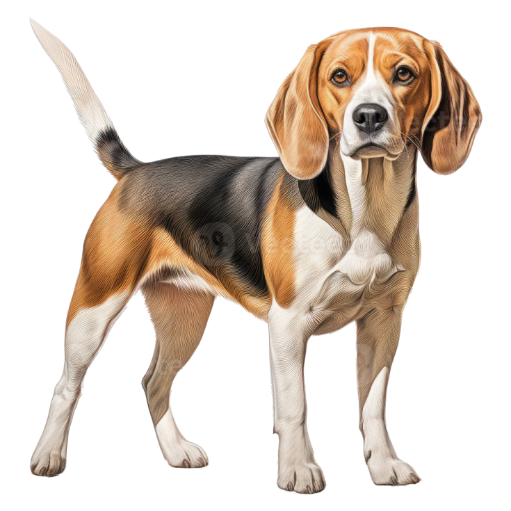 a beagle dog standing on a white background