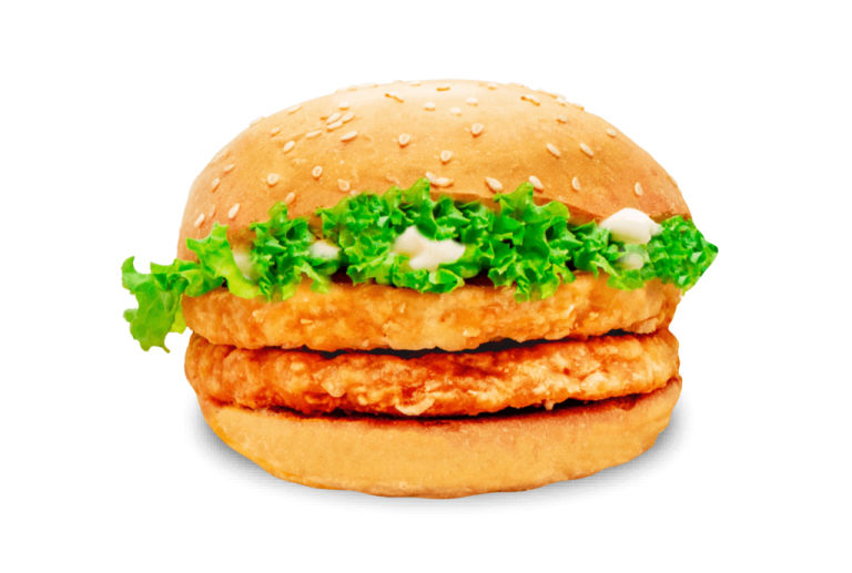 a chicken sandwich on a white background