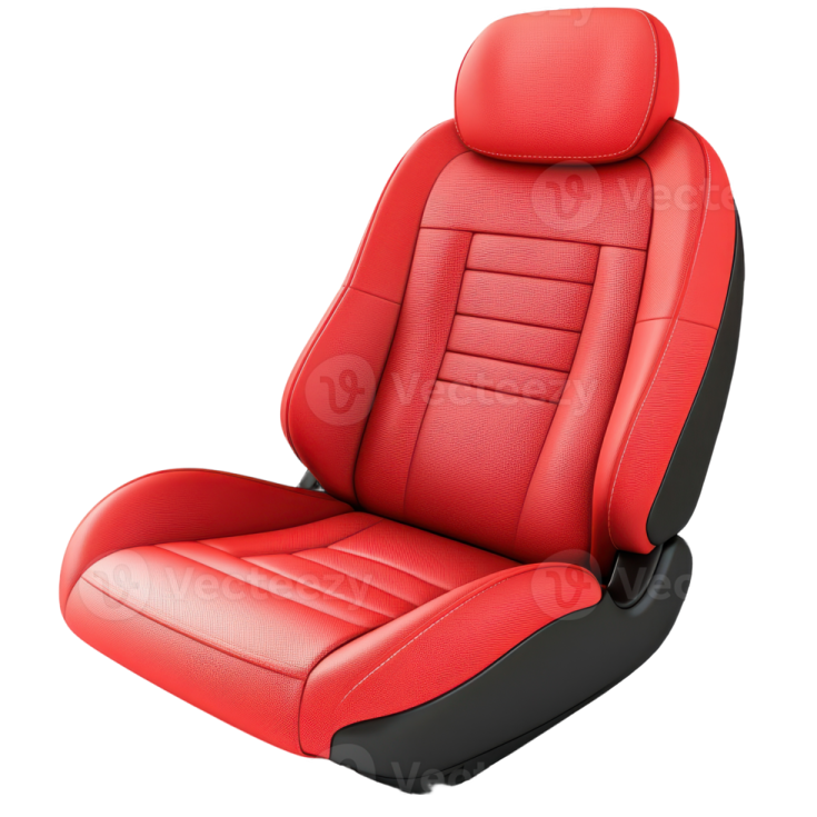 a red leather car seat on white background