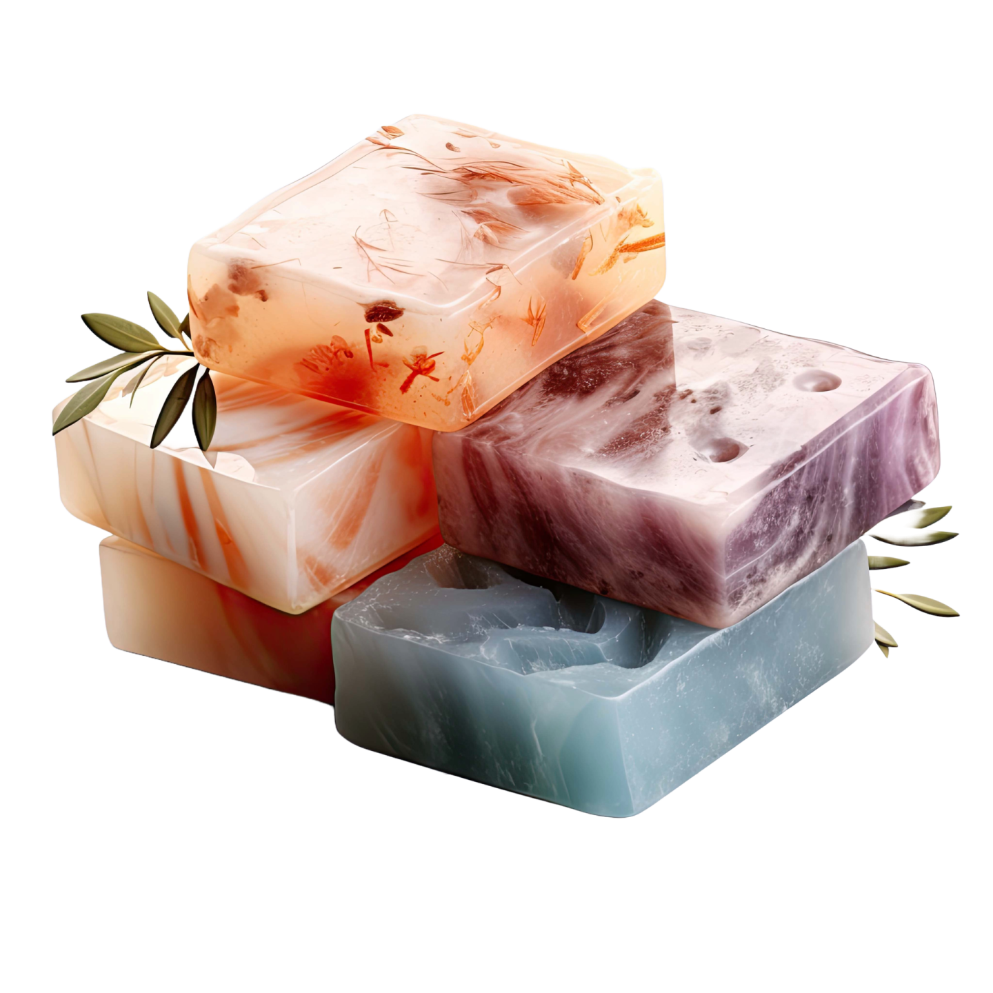 three soap bars on a white background