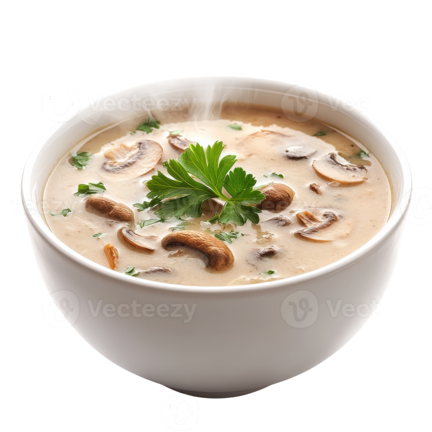a bowl of soup with mushrooms and parise