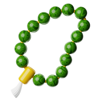 a bracelet with green marble beads and a yellow bea