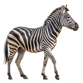 a zebra walking across a white background