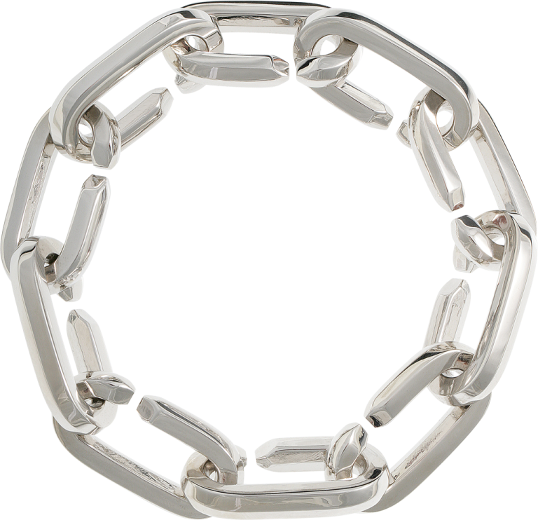 a silver link bracelet on a white background