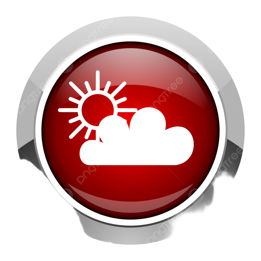 a red button with a weather icon on it