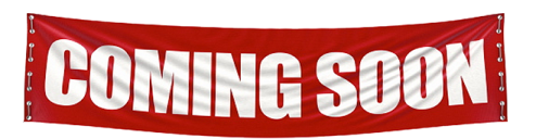 a red and white banner with the words coming soon