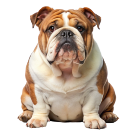 a brown and white dog laying down on the ground