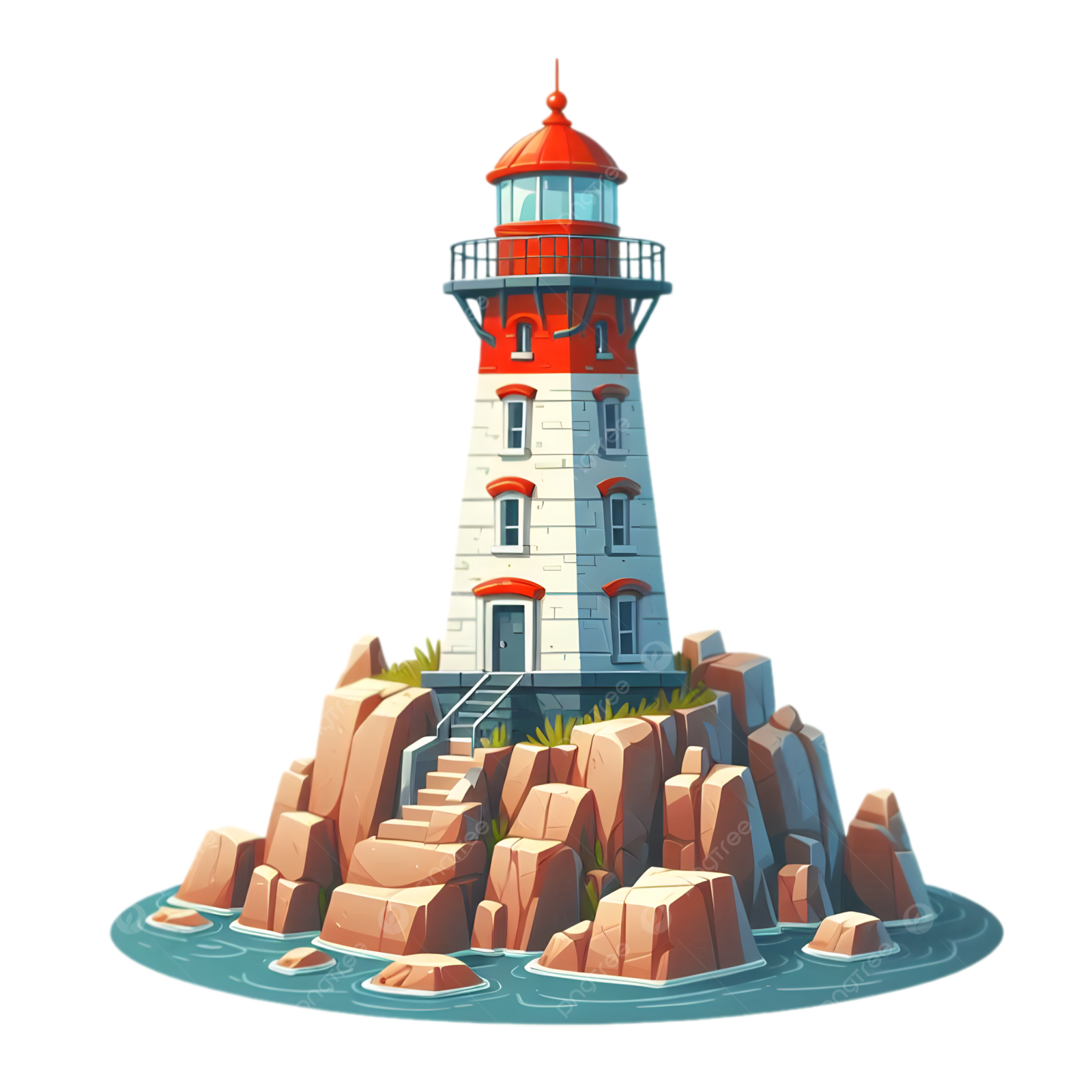 an illustration of a lighthouse in the ocean