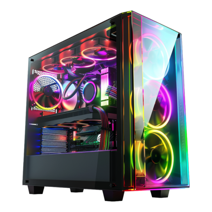 a computer case with colorful lights on it