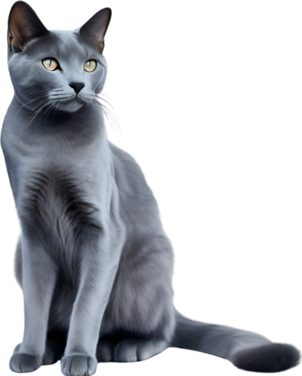 a gray cat sitting down and looking at the camera