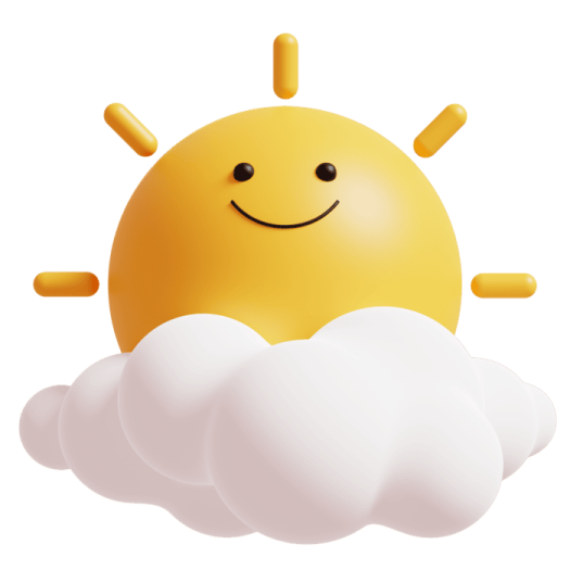 a smiling sun sitting on top of clouds