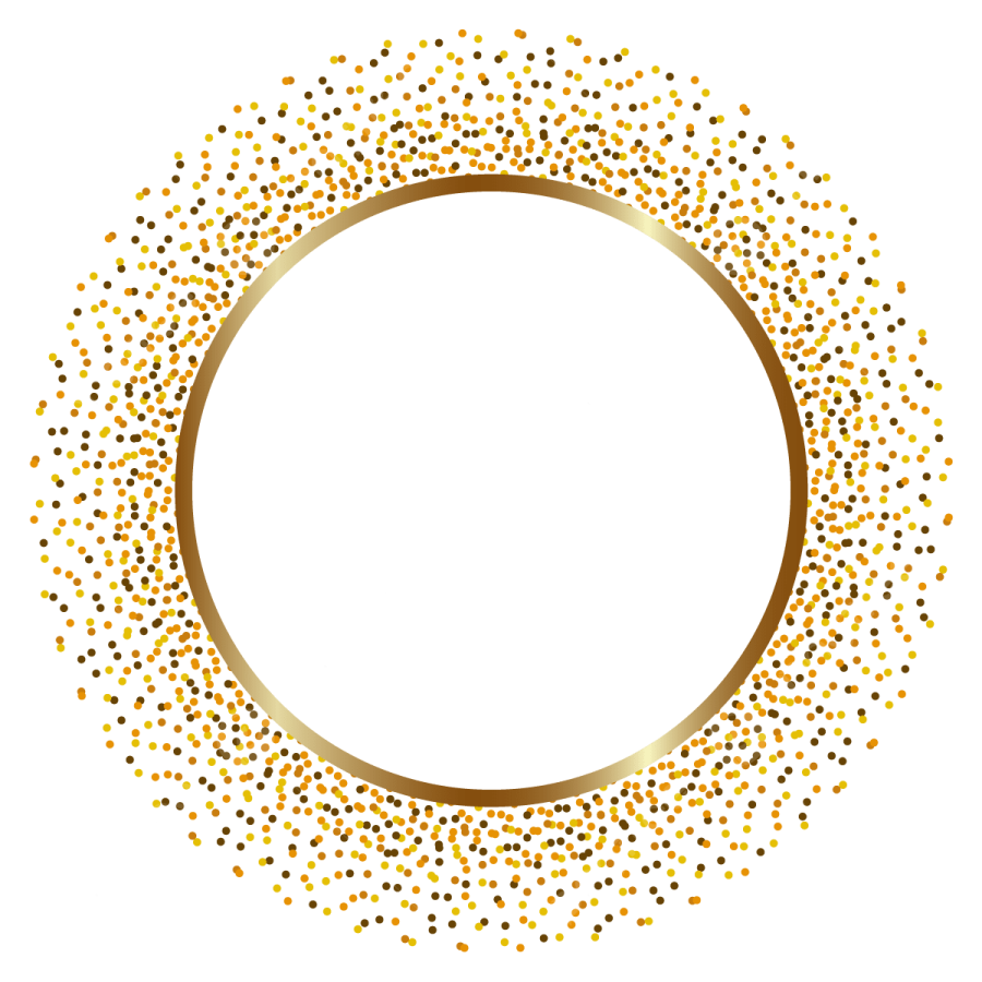 a gold circle frame with small dots