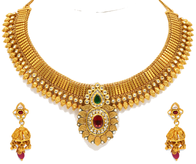 a gold necklace and earrings set