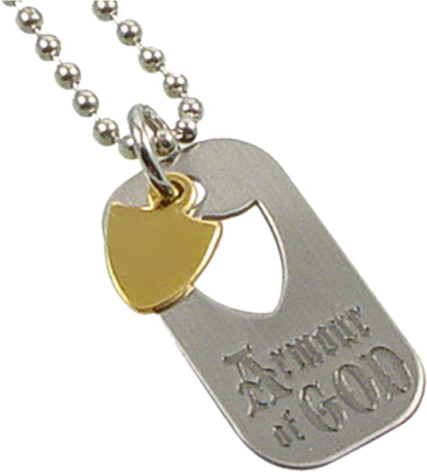 a dog tag on a ball chain