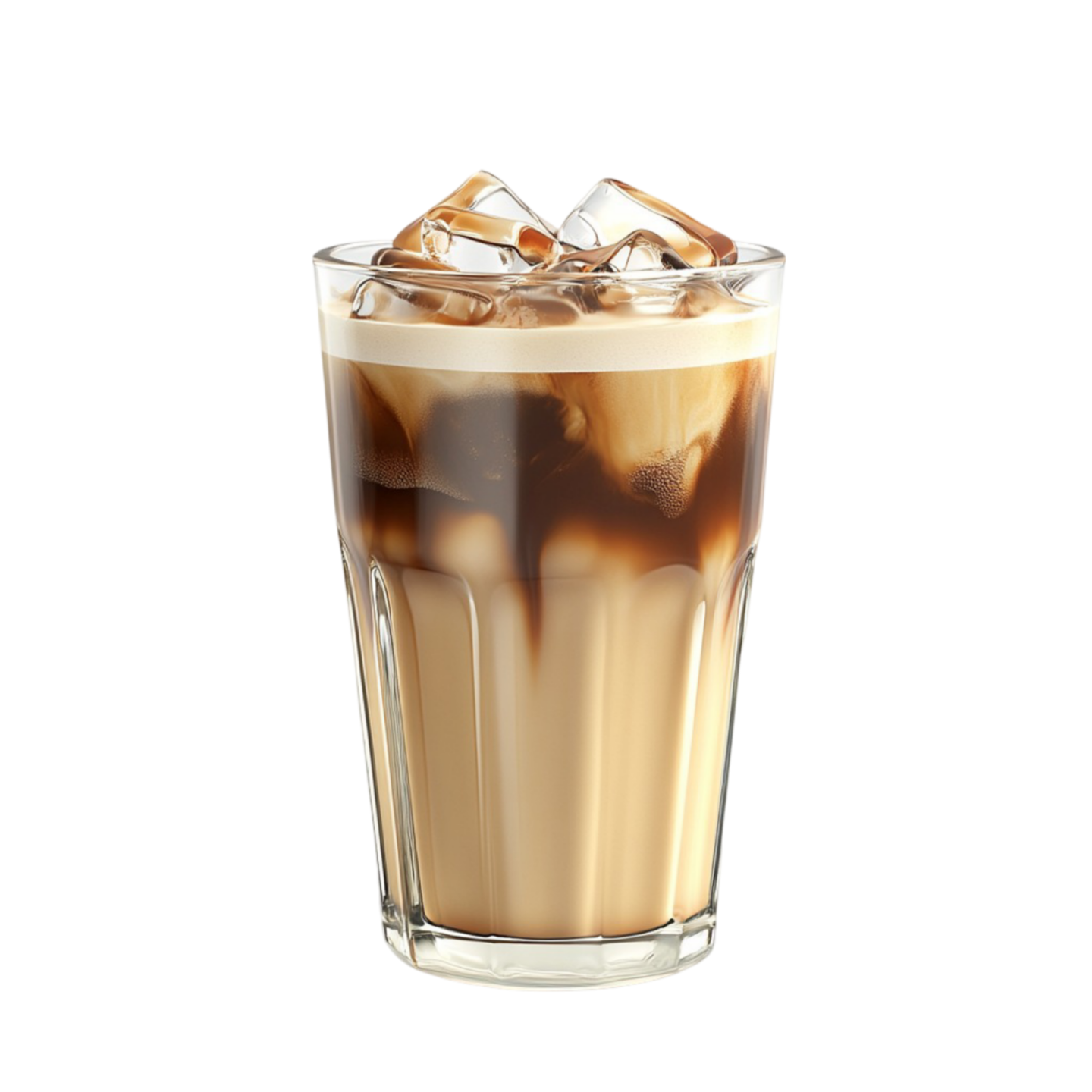 a glass of iced coffee with ice on top