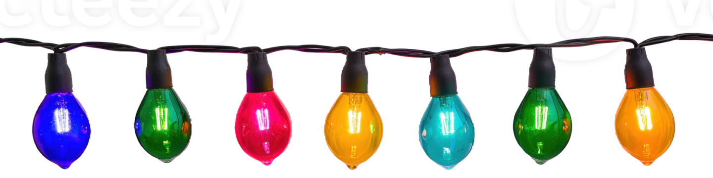 colorful christmas lights on a white background