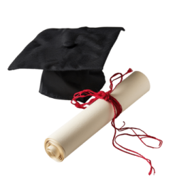 a graduation cap and diploma on a white background