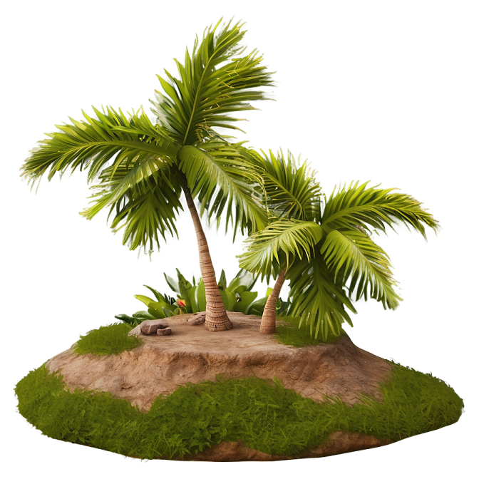 a small island with two palm trees