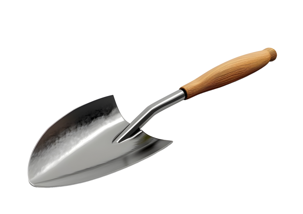 a shovel with a wooden handle
