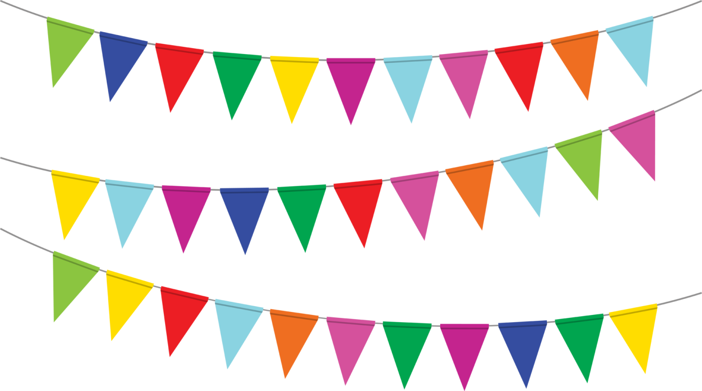a set of colorful pennants hanging on a string