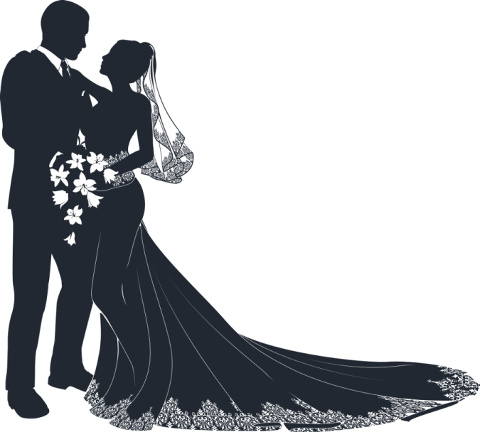 a silhouette of a bride and groom