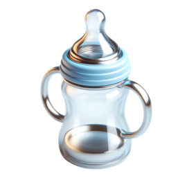 a glass baby bottle with a blue lid