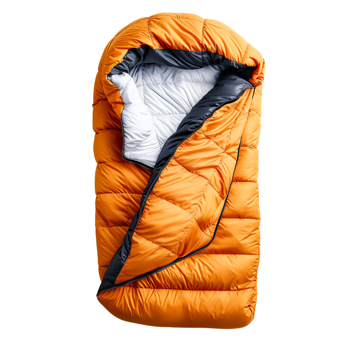 an orange sleeping bag on a white background
