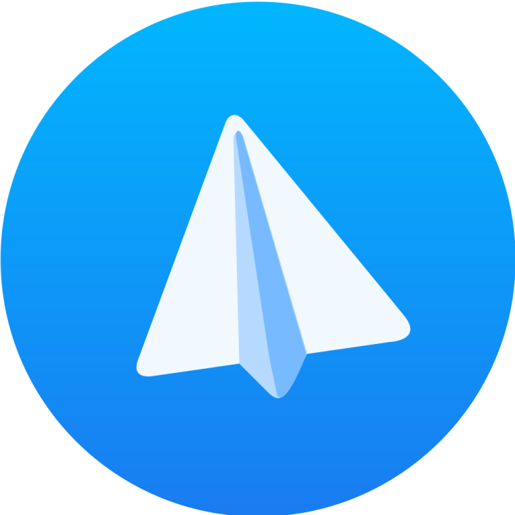 a blue circle with a paper airplane icon
