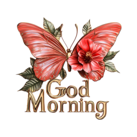 a red butterfly with the words god morning