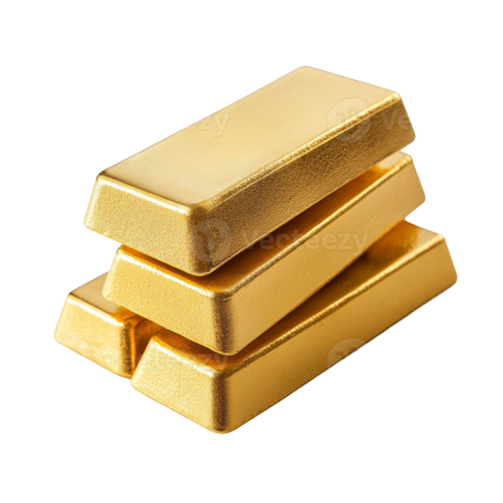 a stack of gold bars on white background