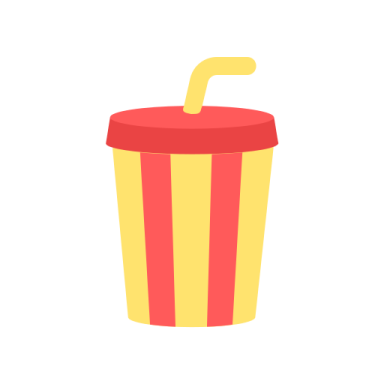 a red and yellow cup with a straw