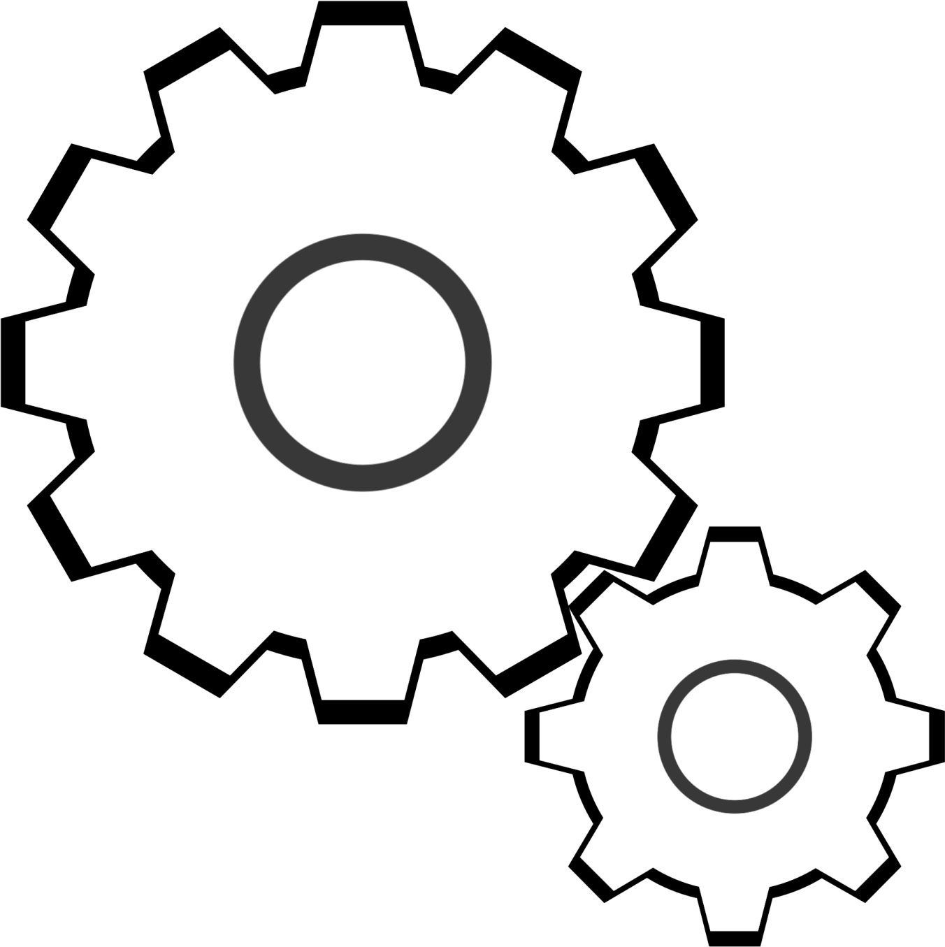 two gears, one black and the other white