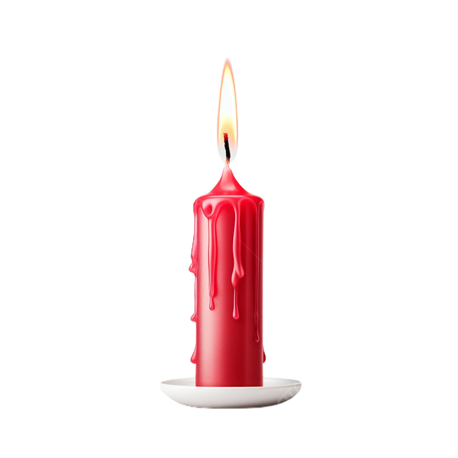 a red candle sitting on top of a plate