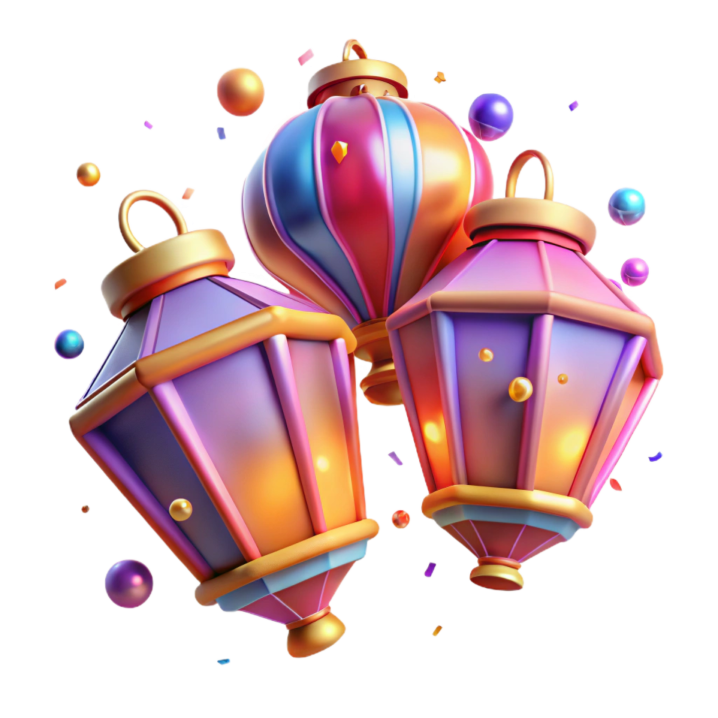 three colorful lanterns on a white background