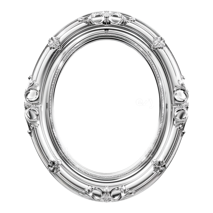 a silver oval frame on a white background