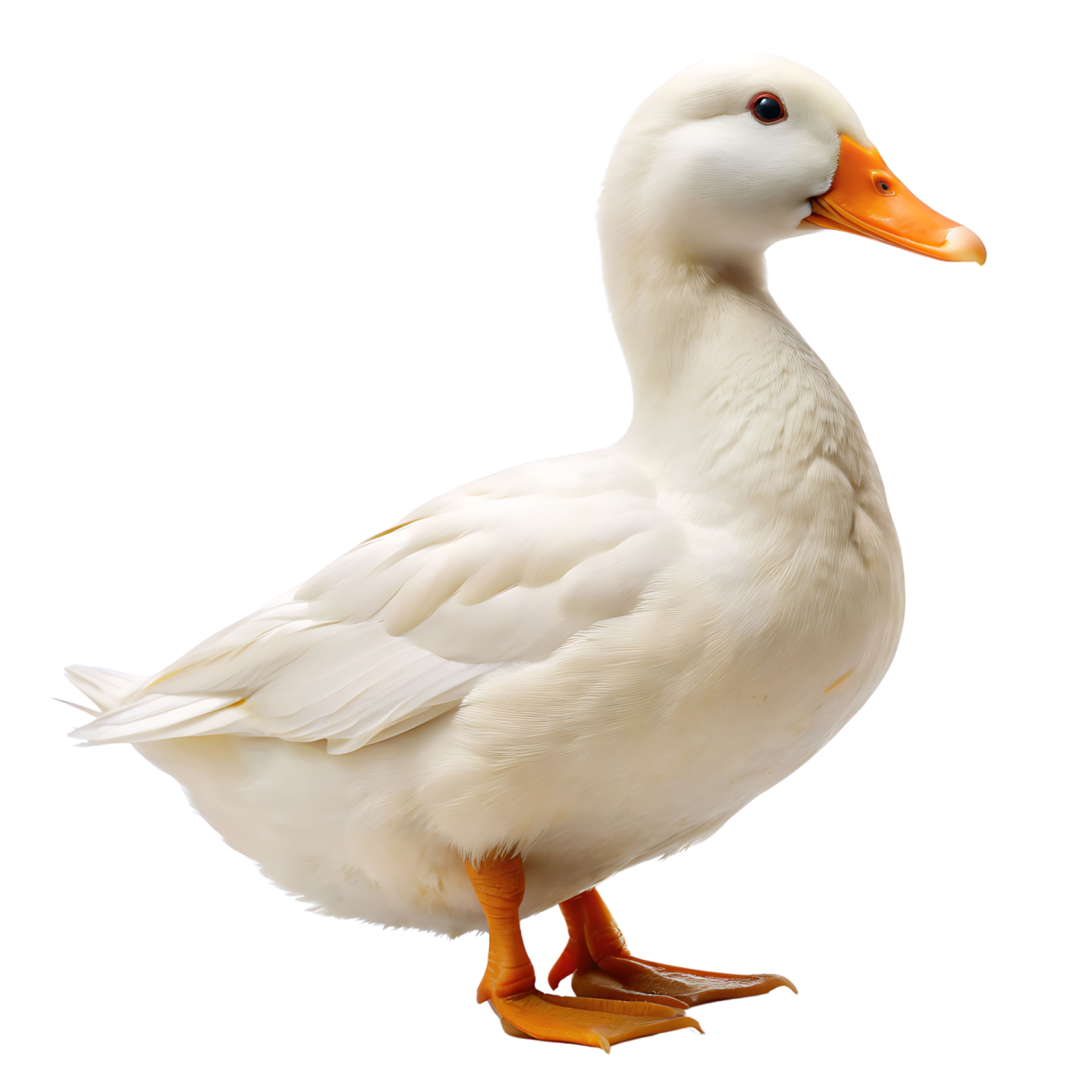 a white duck with orange feet