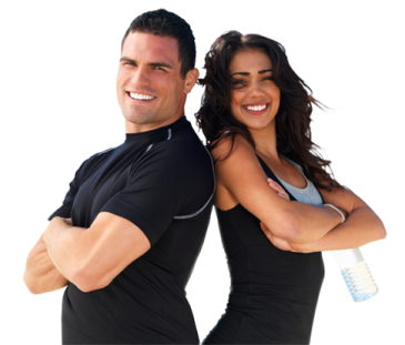 a man and woman posing for the camera