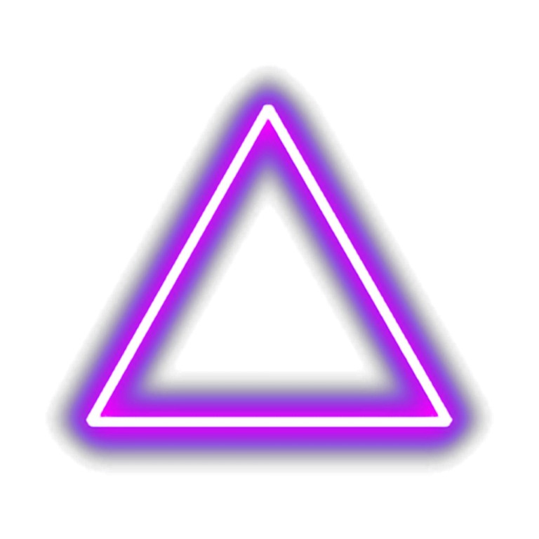 a purple neon triangle with a white background