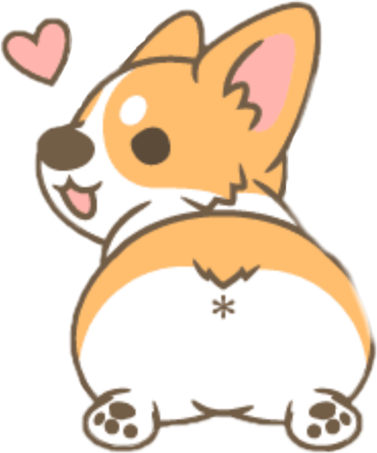 a corgy dog with hearts in its mouth